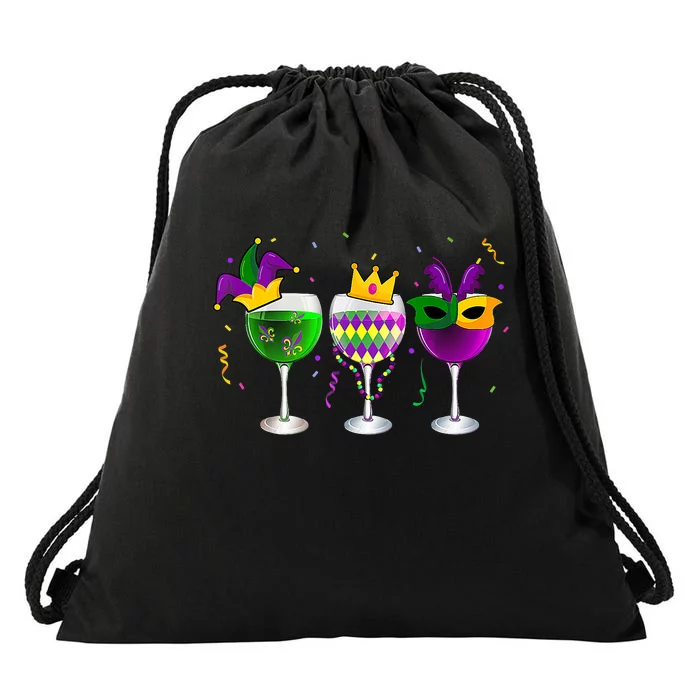 Mardi Gras Glass Of Wine Funny Drinking Wine Festival Parade Drawstring Bag