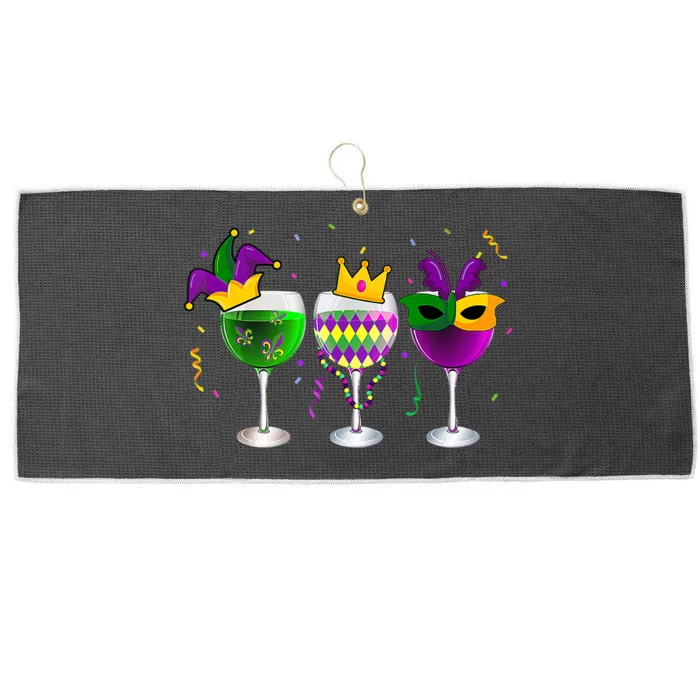 Mardi Gras Glass Of Wine Funny Drinking Wine Festival Parade Large Microfiber Waffle Golf Towel