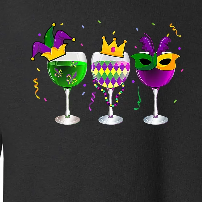 Mardi Gras Glass Of Wine Funny Drinking Wine Festival Parade Toddler Sweatshirt