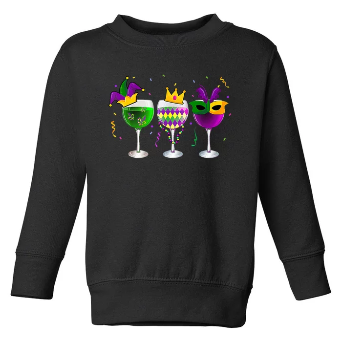 Mardi Gras Glass Of Wine Funny Drinking Wine Festival Parade Toddler Sweatshirt