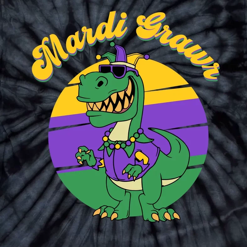 Mardi Gras Grawr T Rex Dinosaur Mardi Gras Tie-Dye T-Shirt