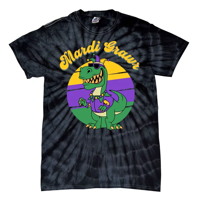 Mardi Gras Grawr T Rex Dinosaur Mardi Gras Tie-Dye T-Shirt