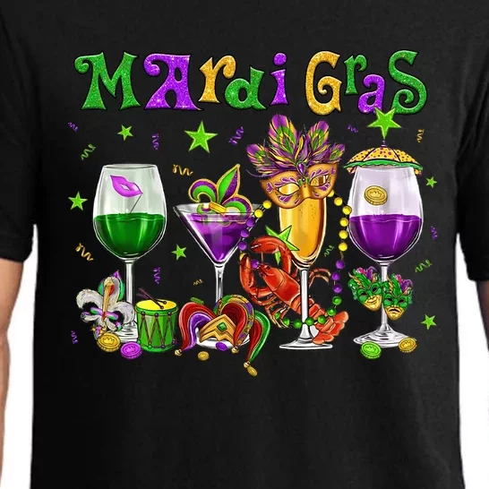 Mardi Gras Glass Of Wine Drinking Team Wine Festival Parade Pajama Set