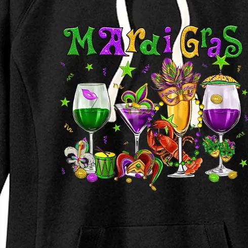 Mardi Gras Glass Of Wine Drinking Team Wine Festival Parade Women's Fleece Hoodie