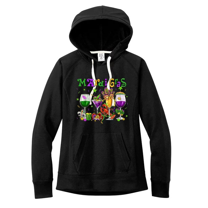 Mardi Gras Glass Of Wine Drinking Team Wine Festival Parade Women's Fleece Hoodie