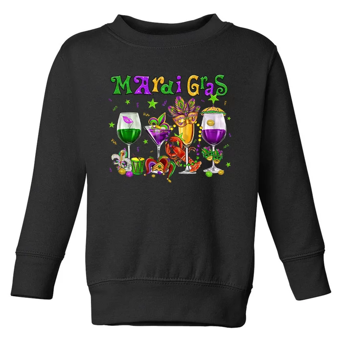 Mardi Gras Glass Of Wine Drinking Team Wine Festival Parade Toddler Sweatshirt