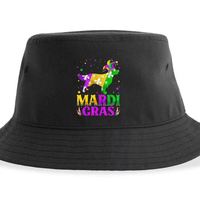 Mardi Gras Golden Retriever Dog Lover Carnival Jester Sustainable Bucket Hat