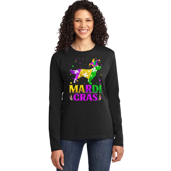 Mardi Gras Golden Retriever Dog Lover Carnival Jester Ladies Long Sleeve Shirt