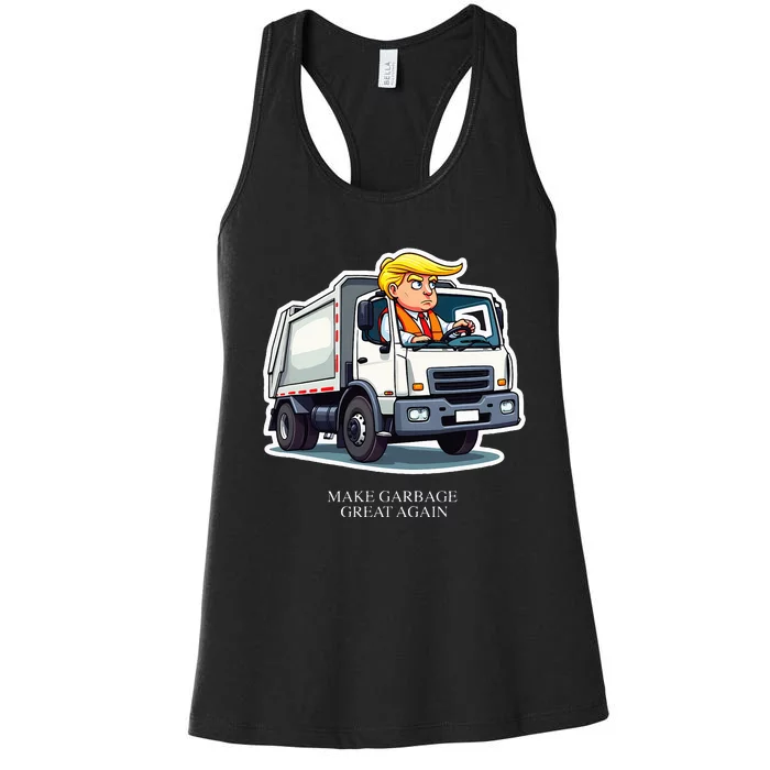 Make Garbage Great Again Funny Trump Garbage Truck Design Women's Racerback Tank