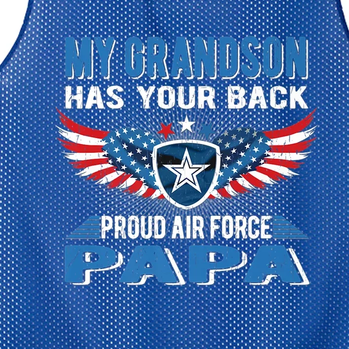 My Grandson Has Your Back Gift Proud Air Force Papa Grandpa Gift Mesh Reversible Basketball Jersey Tank