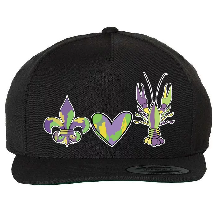 Mardi Gras Heart Crawfish Celebration Wool Snapback Cap