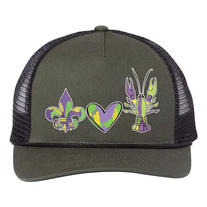 Mardi Gras Heart Crawfish Celebration Retro Rope Trucker Hat Cap