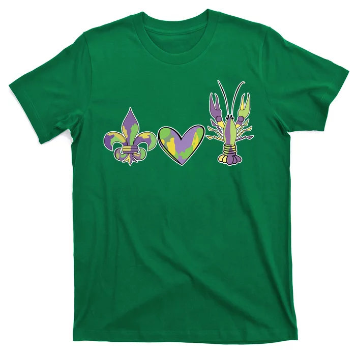 Mardi Gras Heart Crawfish Celebration T-Shirt