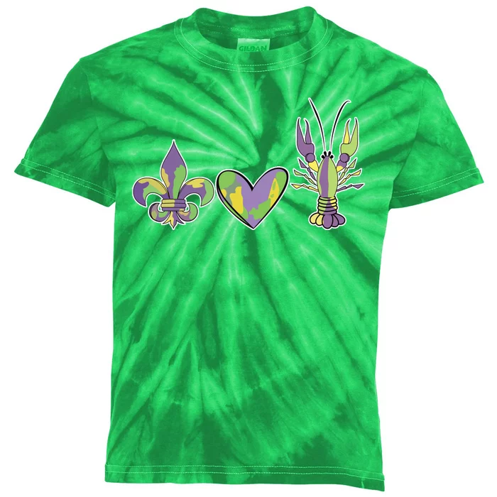 Mardi Gras Heart Crawfish Celebration Kids Tie-Dye T-Shirt