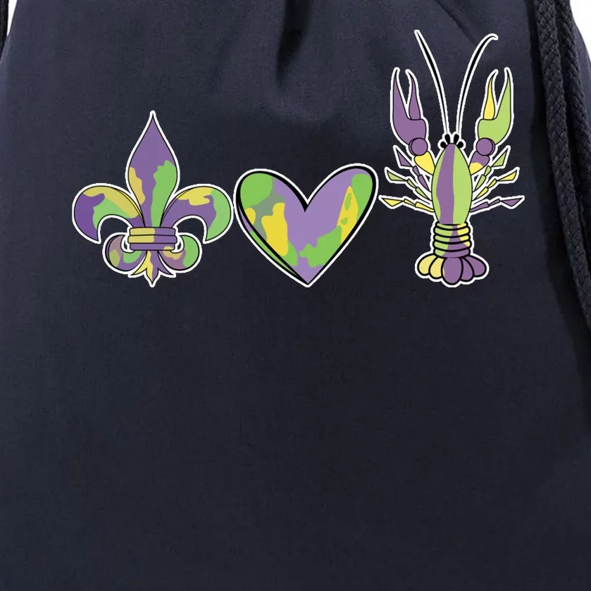 Mardi Gras Heart Crawfish Celebration Drawstring Bag