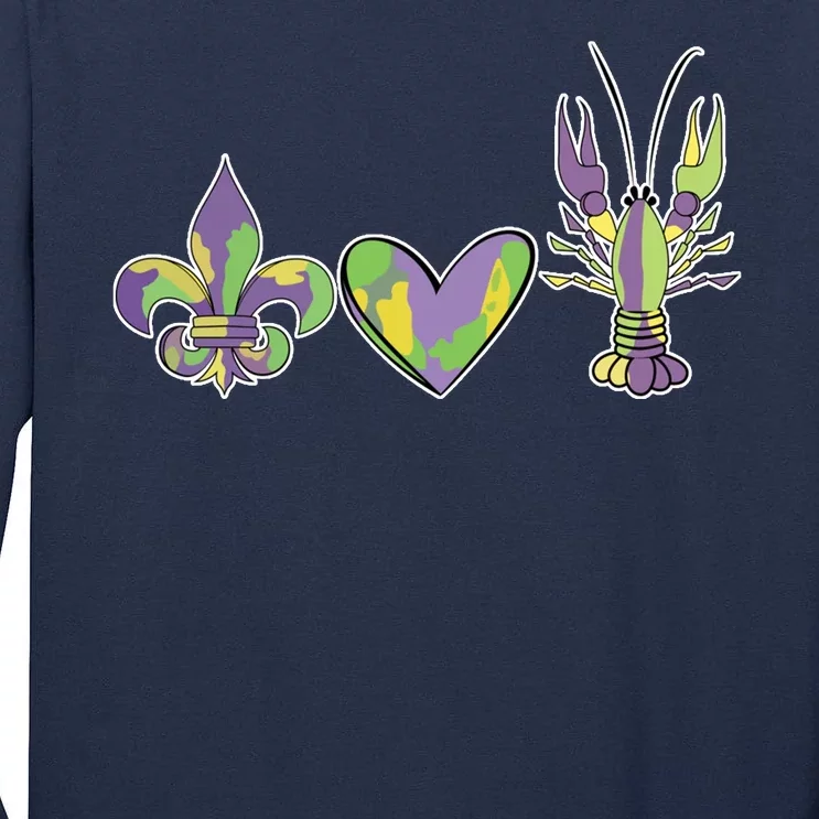 Mardi Gras Heart Crawfish Celebration Tall Long Sleeve T-Shirt