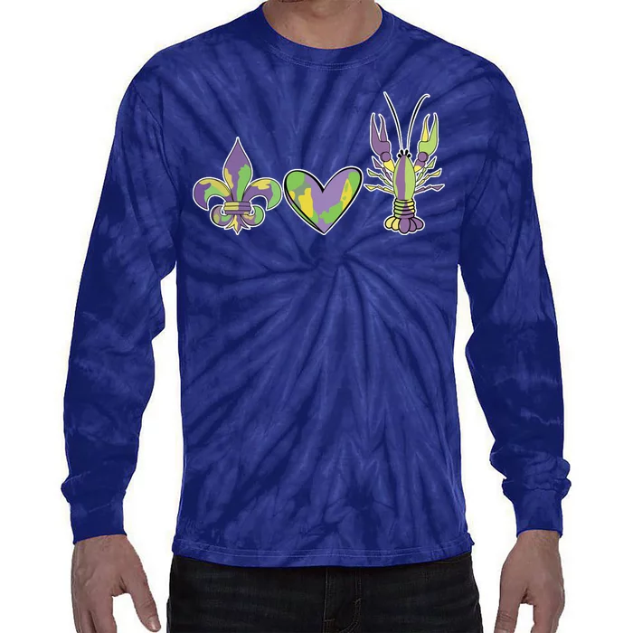 Mardi Gras Heart Crawfish Celebration Tie-Dye Long Sleeve Shirt