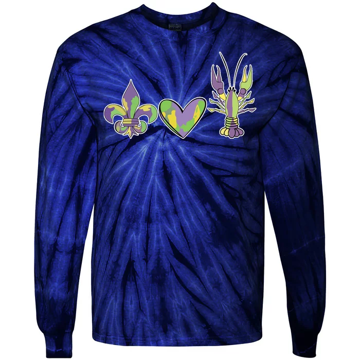 Mardi Gras Heart Crawfish Celebration Tie-Dye Long Sleeve Shirt