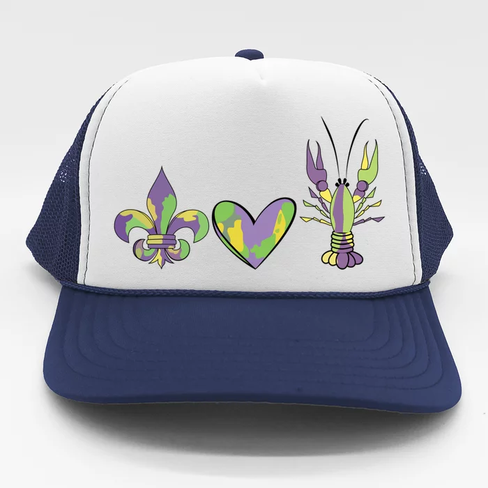 Mardi Gras Heart Crawfish Celebration Trucker Hat