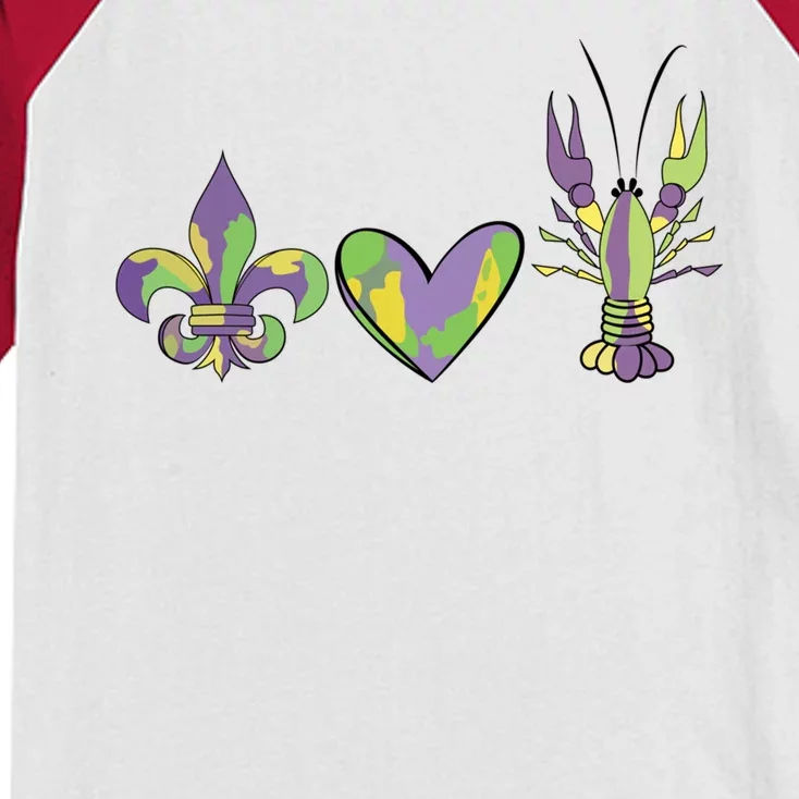 Mardi Gras Heart Crawfish Celebration Kids Colorblock Raglan Jersey