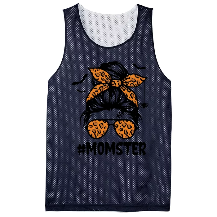 Momster Gift Halloween Mom Messy Bun Leopard Gift Mesh Reversible Basketball Jersey Tank