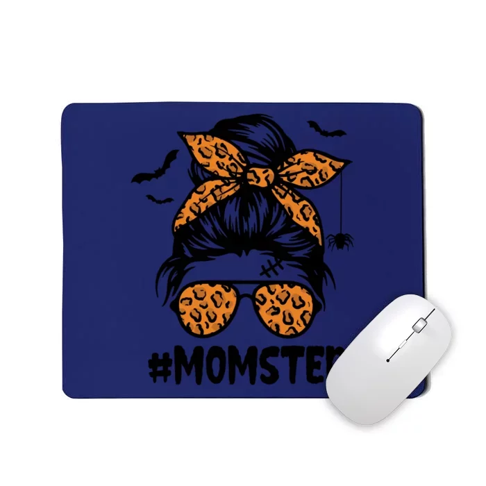 Momster Gift Halloween Mom Messy Bun Leopard Gift Mousepad