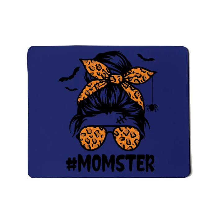 Momster Gift Halloween Mom Messy Bun Leopard Gift Mousepad