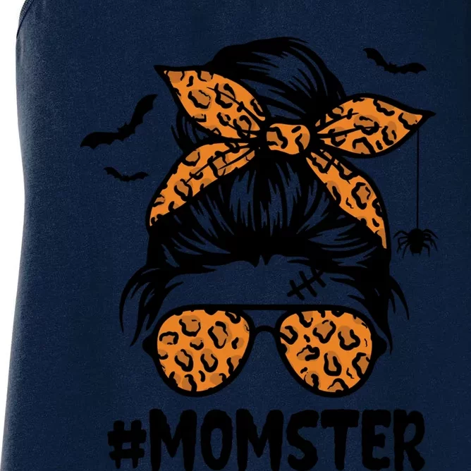 Momster Gift Halloween Mom Messy Bun Leopard Gift Women's Racerback Tank