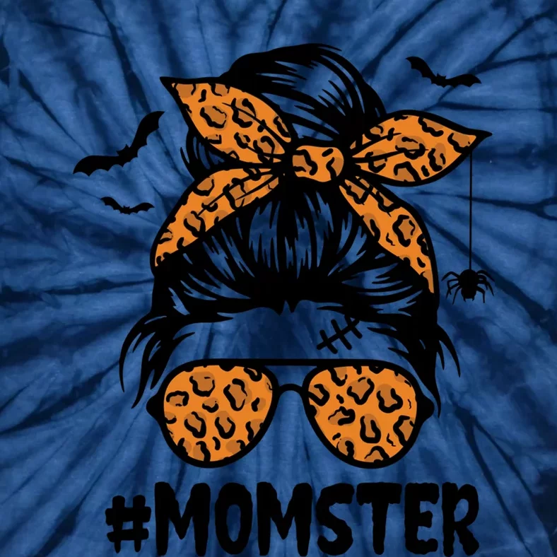 Momster Gift Halloween Mom Messy Bun Leopard Gift Tie-Dye T-Shirt