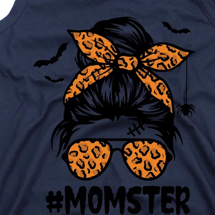 Momster Gift Halloween Mom Messy Bun Leopard Gift Tank Top