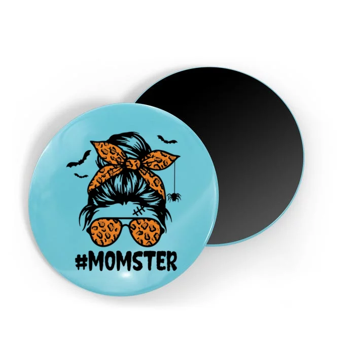 Momster Gift Halloween Mom Messy Bun Leopard Gift Magnet