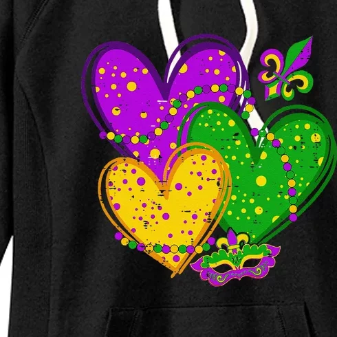 Mardi Gras Heart Fleurdelis Symbol Carnival Women's Fleece Hoodie