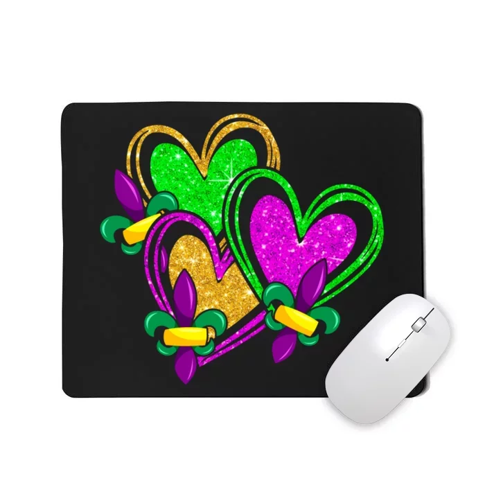 Mardi Gras Heart Glitter Print Fleurdelis Symbol Funny Mousepad