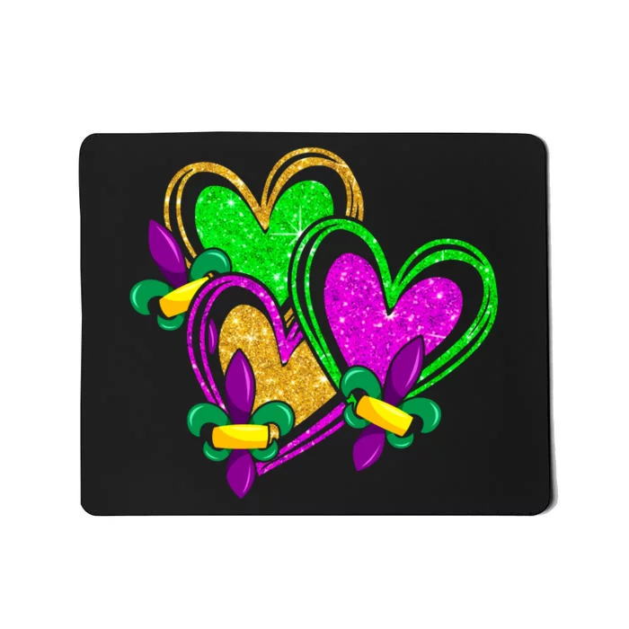 Mardi Gras Heart Glitter Print Fleurdelis Symbol Funny Mousepad