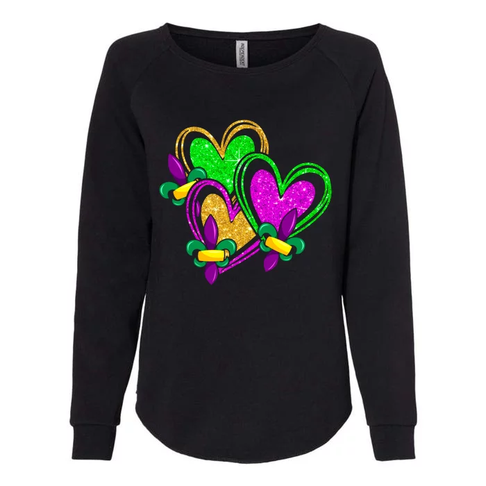 Mardi Gras Heart Glitter Print Fleurdelis Symbol Funny Womens California Wash Sweatshirt