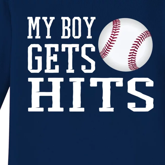 My Gets Hits Proud Baseball Dad Proud Baseball Mom Cute Gift Baby Long Sleeve Bodysuit