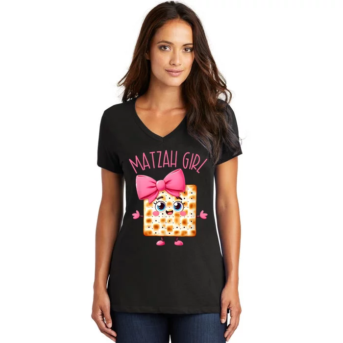 Matzah Girl Happy Passover Jewish Pesach Seder Afikoman Girl Women's V-Neck T-Shirt