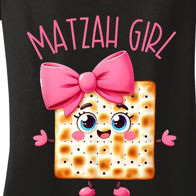 Matzah Girl Happy Passover Jewish Pesach Seder Afikoman Girl Women's V-Neck T-Shirt