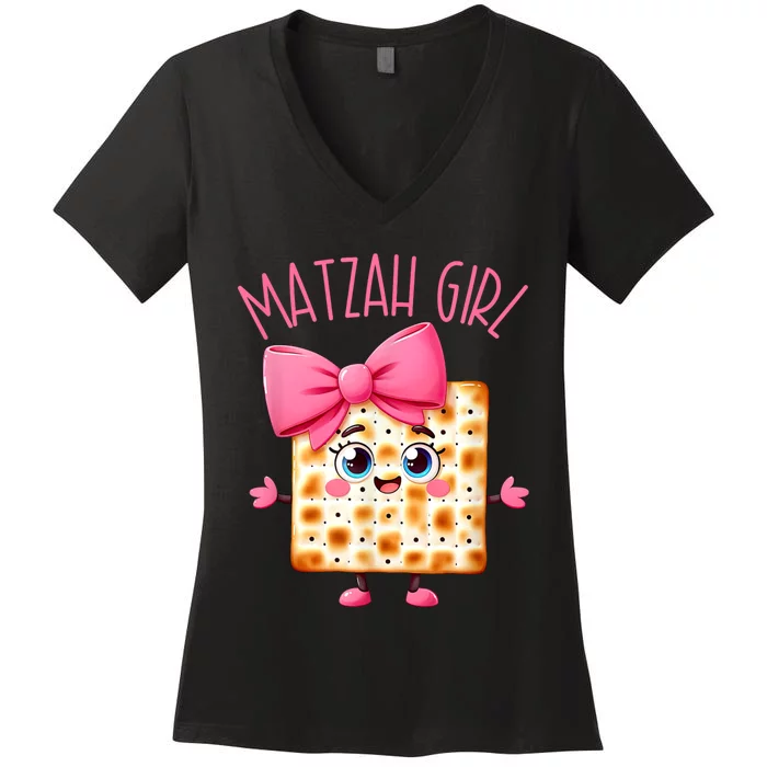 Matzah Girl Happy Passover Jewish Pesach Seder Afikoman Girl Women's V-Neck T-Shirt