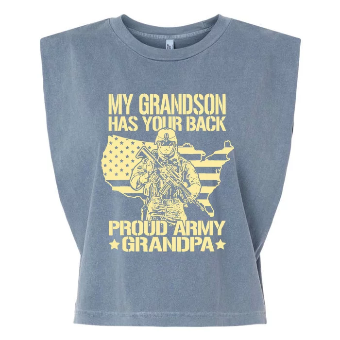 My Grandson Has Your Back Proud Army Grandpa Gift Garment-Dyed Women's Muscle Tee