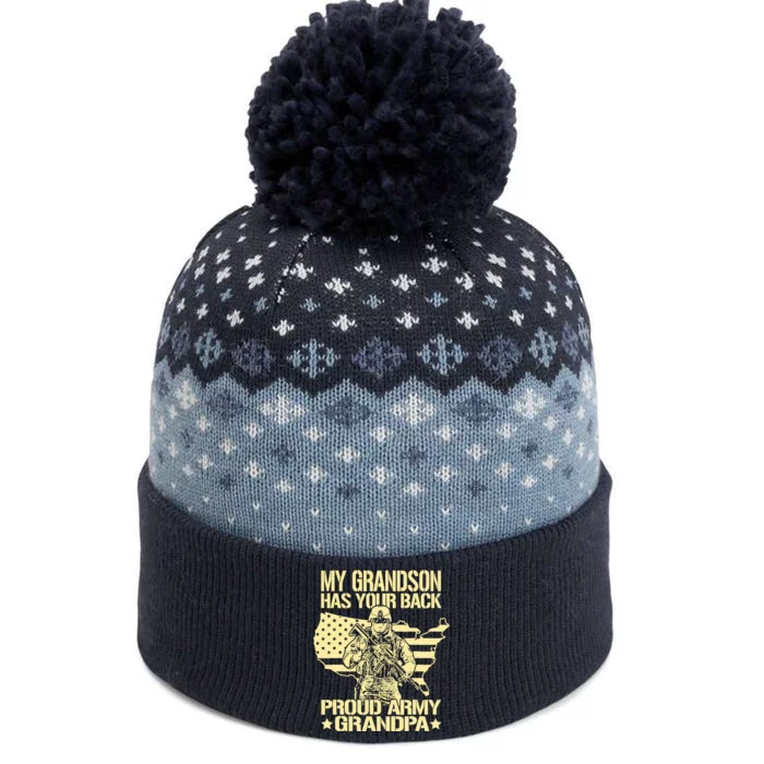 My Grandson Has Your Back Proud Army Grandpa Gift The Baniff Cuffed Pom Beanie