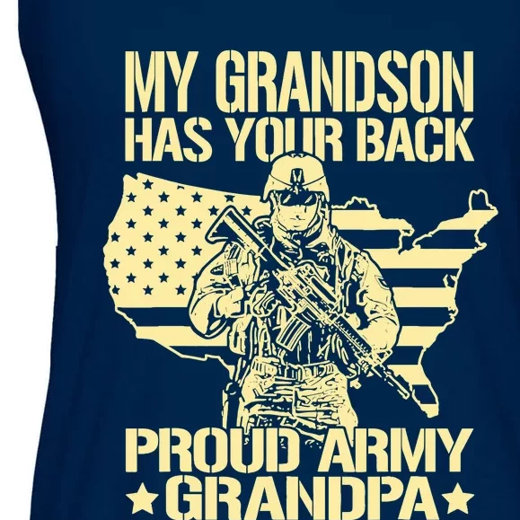 My Grandson Has Your Back Proud Army Grandpa Gift Ladies Essential Flowy Tank