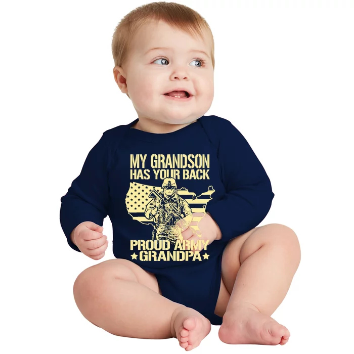 My Grandson Has Your Back Proud Army Grandpa Gift Baby Long Sleeve Bodysuit