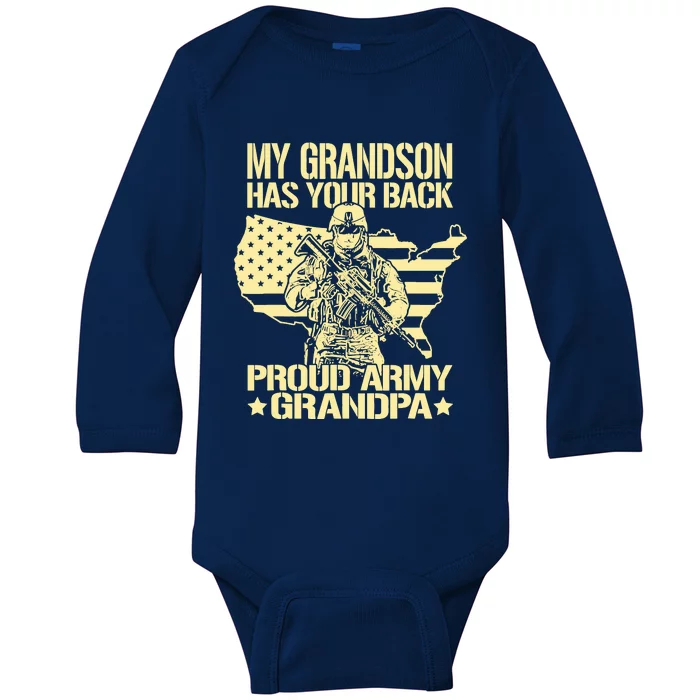 My Grandson Has Your Back Proud Army Grandpa Gift Baby Long Sleeve Bodysuit