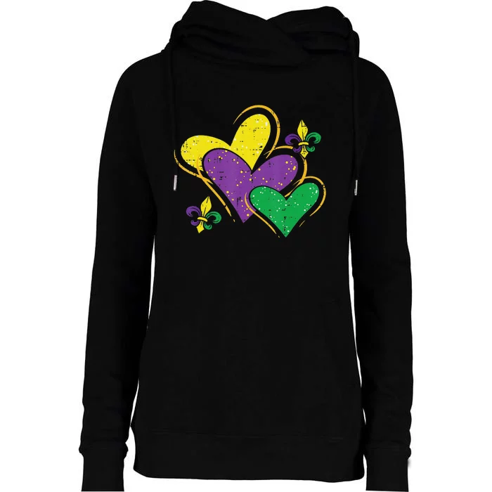 Mardi Gras Hearts Cute Outfit funny festival Womens Funnel Neck Pullover Hood