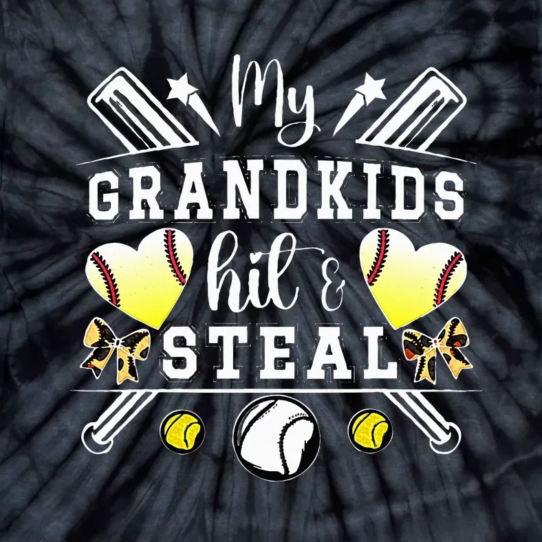 My Grandkids Hit & Steal Baseball Softball Grandma Tie-Dye T-Shirt