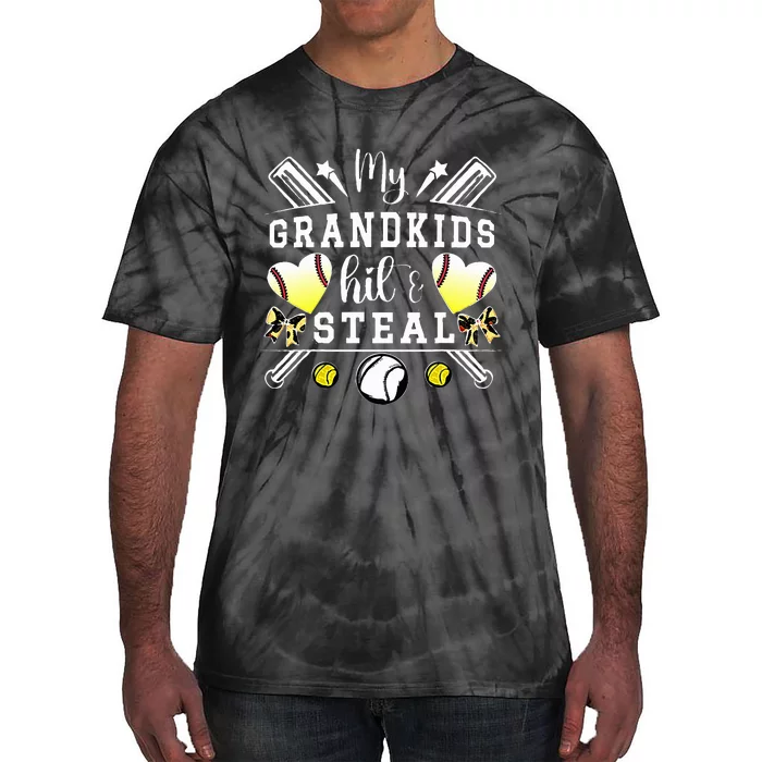 My Grandkids Hit & Steal Baseball Softball Grandma Tie-Dye T-Shirt