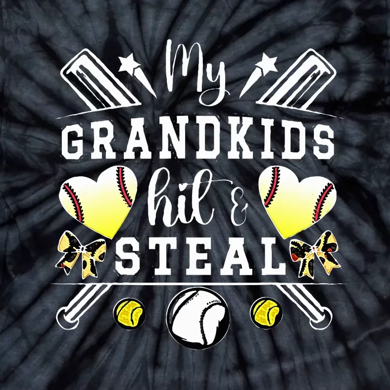 My Grandkids Hit & Steal Baseball Softball Grandma Tie-Dye T-Shirt