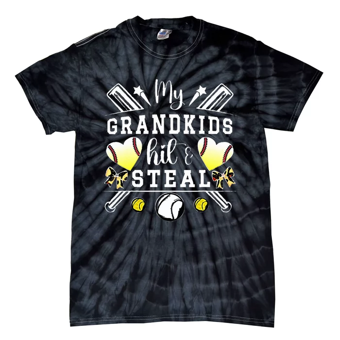 My Grandkids Hit & Steal Baseball Softball Grandma Tie-Dye T-Shirt