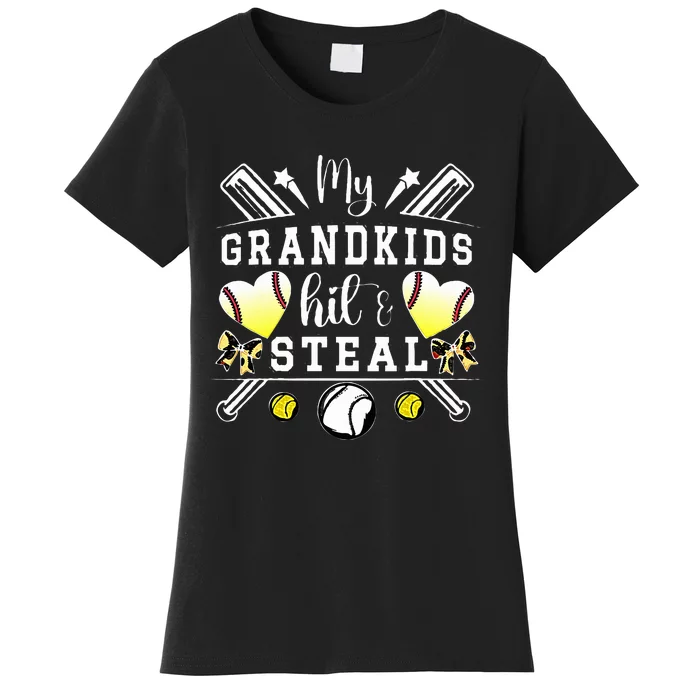 My Grandkids Hit & Steal Baseball Softball Grandma Women's T-Shirt